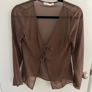 OAK + FORT Sheer Brown Blouse with Tie Front